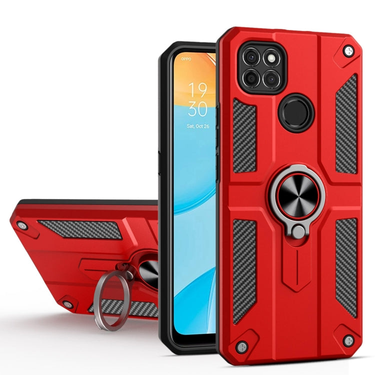 Carbon Fiber Pattern PC + TPU Protective Case with Ring Holder For OPPO A15
