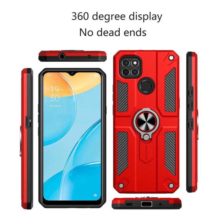 Carbon Fiber Pattern PC + TPU Protective Case with Ring Holder For OPPO A15