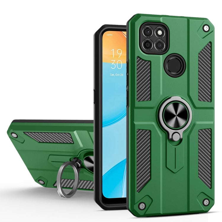 Carbon Fiber Pattern PC + TPU Protective Case with Ring Holder For OPPO A15
