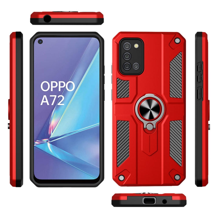 Carbon Fiber Pattern PC + TPU Protective Case with Ring Holder For OPPO A50 / A72