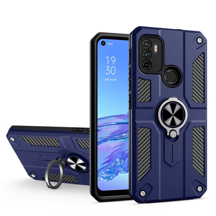 Carbon Fiber Pattern PC + TPU Protective Case with Ring Holder For OPPO A53