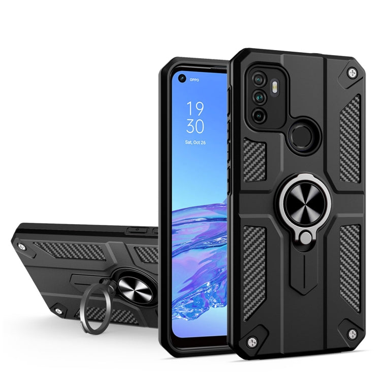 Carbon Fiber Pattern PC + TPU Protective Case with Ring Holder For OPPO A53