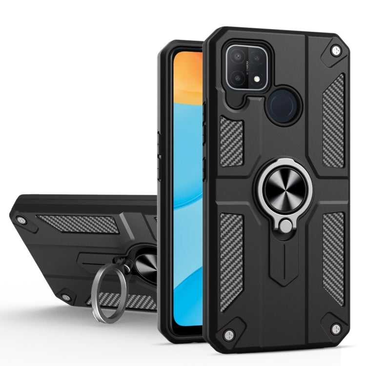 Carbon Fiber Pattern PC + TPU Protective Case with Ring Holder For OPPO Realme C12 / C15