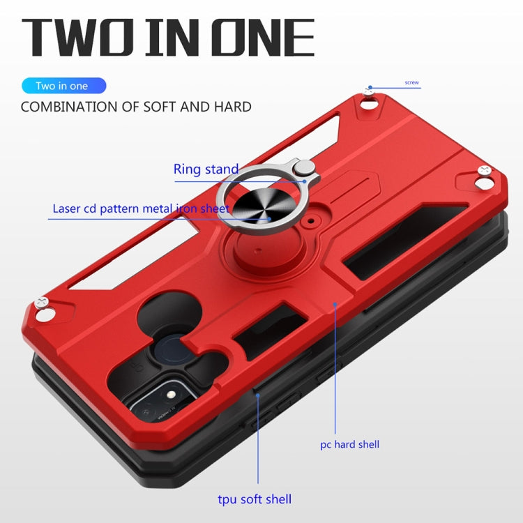 Carbon Fiber Pattern PC + TPU Protective Case with Ring Holder For OPPO Realme C12 / C15