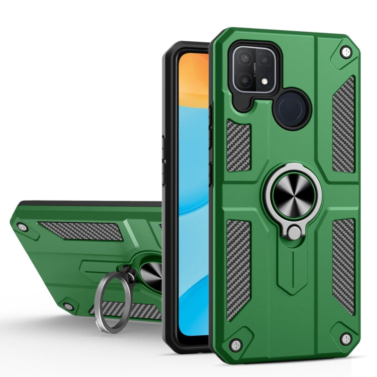 Carbon Fiber Pattern PC + TPU Protective Case with Ring Holder For OPPO Realme C12 / C15