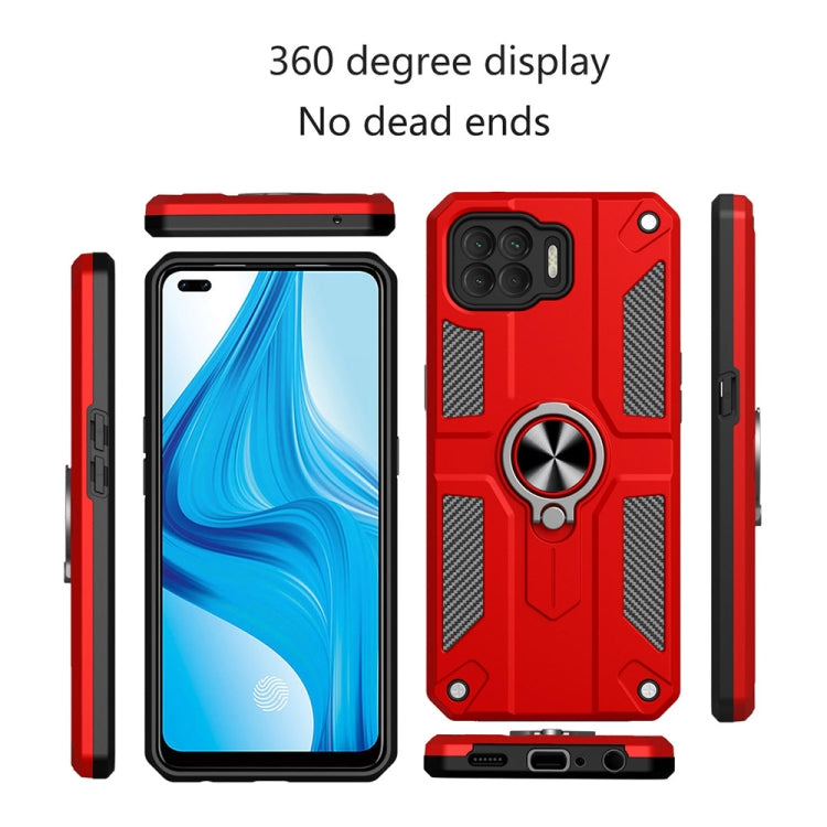 Carbon Fiber Pattern PC + TPU Protective Case with Ring Holder For OPPO F17