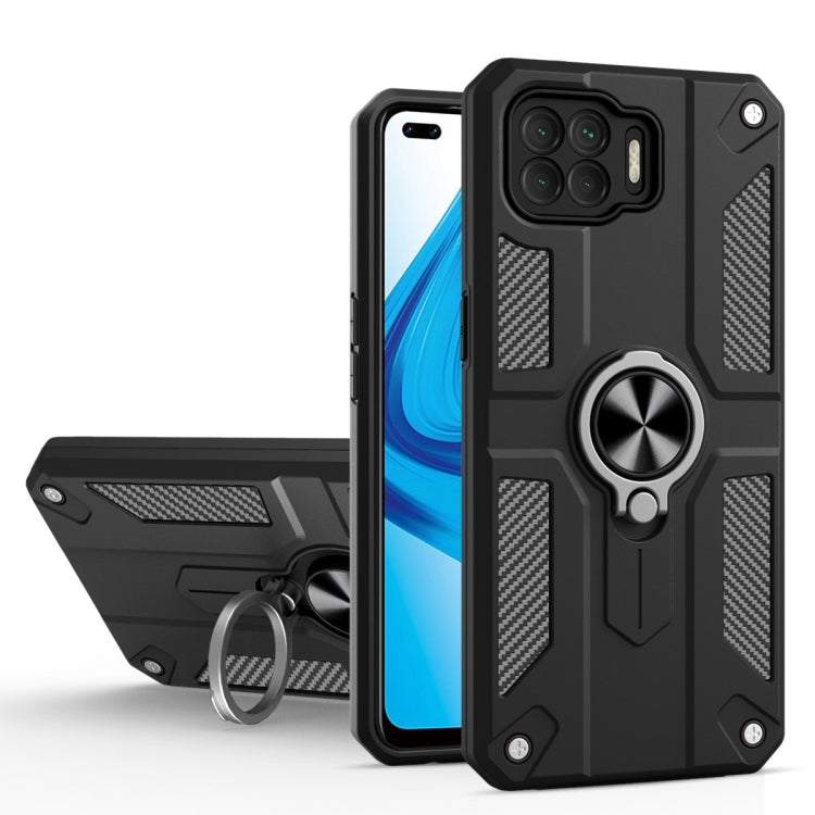 Carbon Fiber Pattern PC + TPU Protective Case with Ring Holder For OPPO F17 Pro