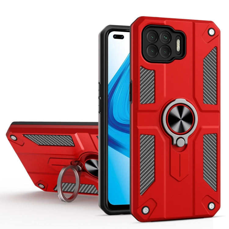 Carbon Fiber Pattern PC + TPU Protective Case with Ring Holder For OPPO F17 Pro