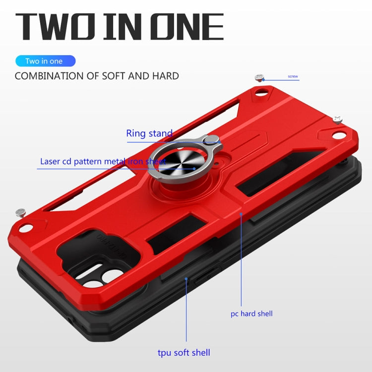 Carbon Fiber Pattern PC + TPU Protective Case with Ring Holder For OPPO F17 Pro