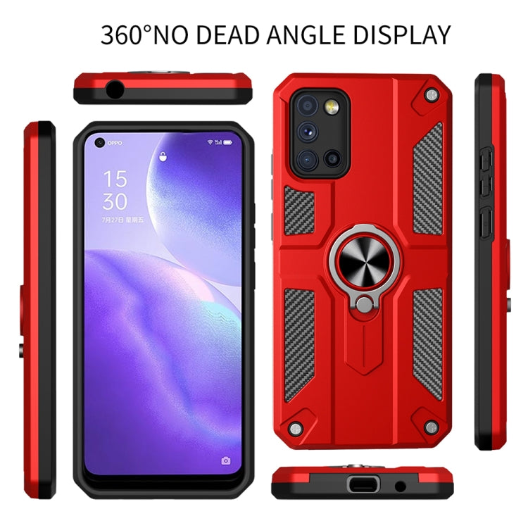 Carbon Fiber Pattern PC + TPU Protective Case with Ring Holder For OPPO Reno5 5G / 4G
