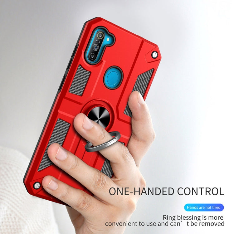 Carbon Fiber Pattern PC + TPU Protective Case with Ring Holder For OPPO Realme 5 / C3