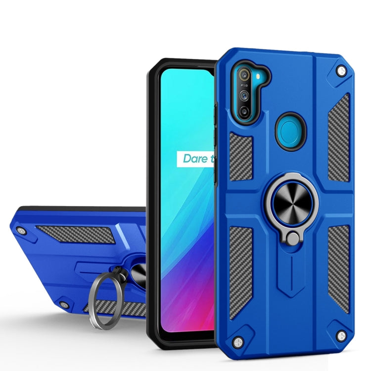 Carbon Fiber Pattern PC + TPU Protective Case with Ring Holder For OPPO Realme 5 / C3