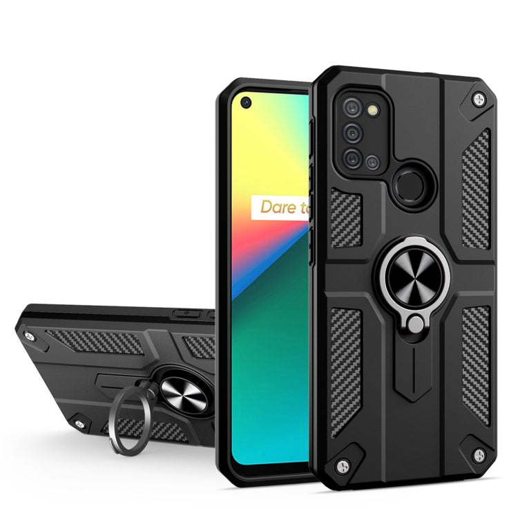 Carbon Fiber Pattern PC + TPU Protective Case with Ring Holder For OPPO Realme 7i / C17