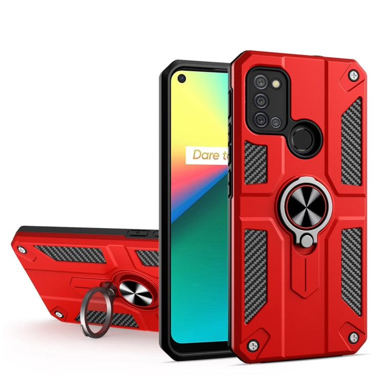 Carbon Fiber Pattern PC + TPU Protective Case with Ring Holder For OPPO Realme 7i / C17