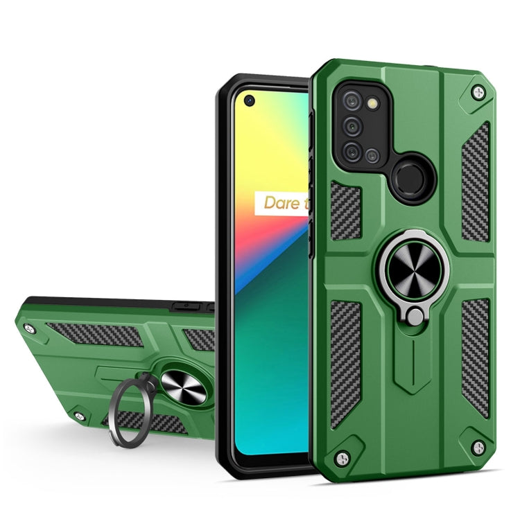 Carbon Fiber Pattern PC + TPU Protective Case with Ring Holder For OPPO Realme 7i / C17