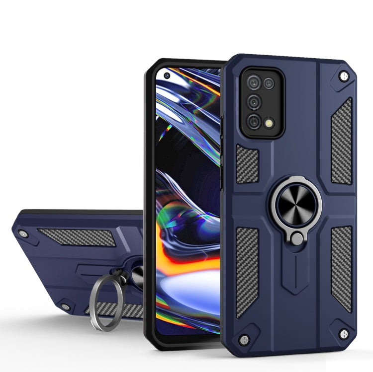 Carbon Fiber Pattern PC + TPU Protective Case with Ring Holder For OPPO Realme 7 Pro