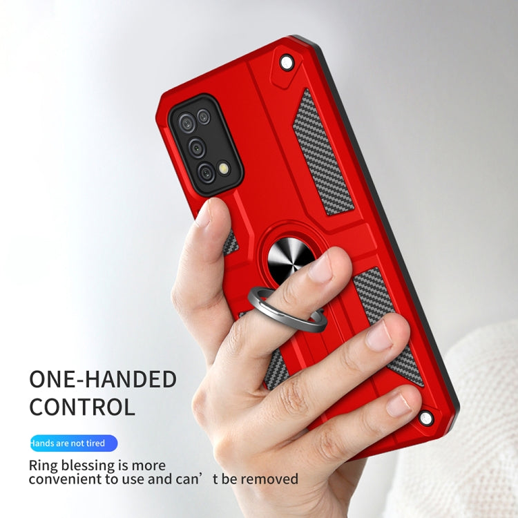 Carbon Fiber Pattern PC + TPU Protective Case with Ring Holder For OPPO Realme 7 Pro