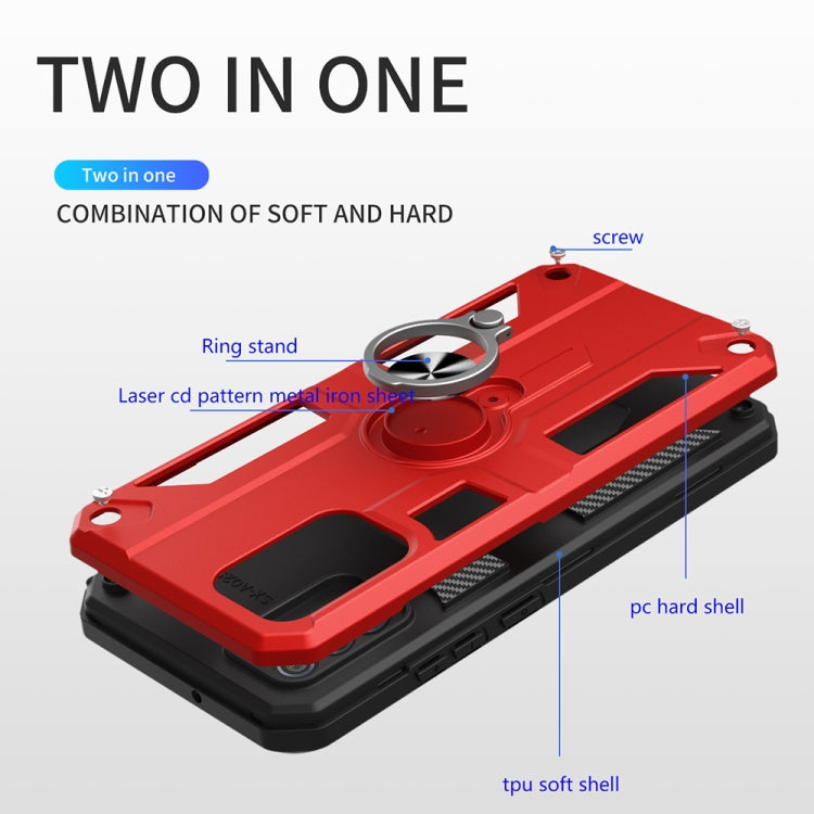 Carbon Fiber Pattern PC + TPU Protective Case with Ring Holder For OPPO Realme 7 Pro