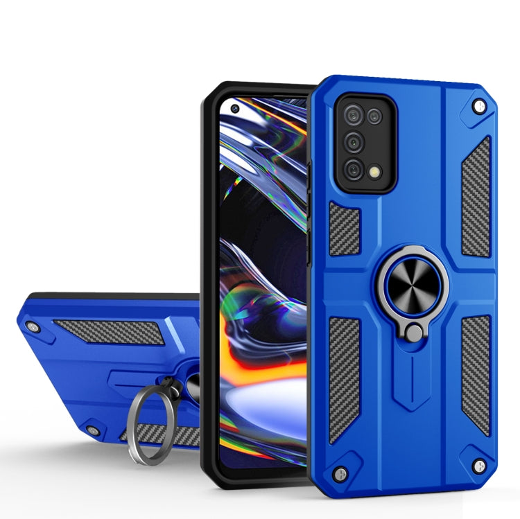 Carbon Fiber Pattern PC + TPU Protective Case with Ring Holder For OPPO Realme 7 Pro