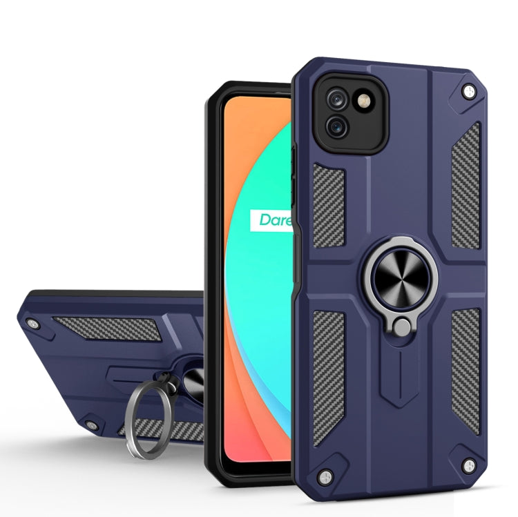 Carbon Fiber Pattern PC + TPU Protective Case with Ring Holder For OPPO Realme C11