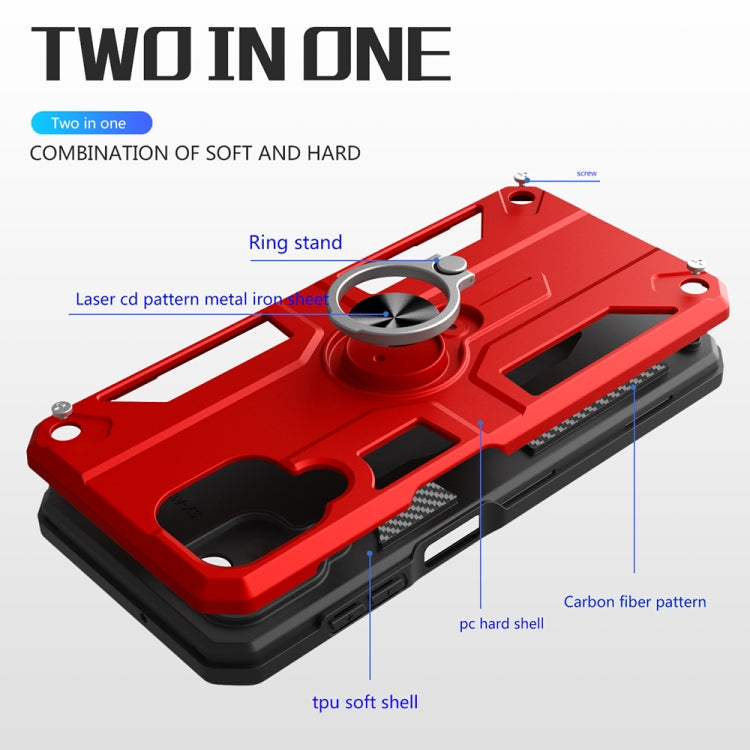 Carbon Fiber Pattern PC + TPU Protective Case with Ring Holder For OPPO Realme C11