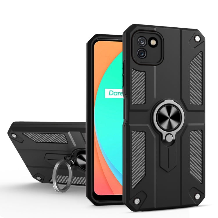 Carbon Fiber Pattern PC + TPU Protective Case with Ring Holder For OPPO Realme C11