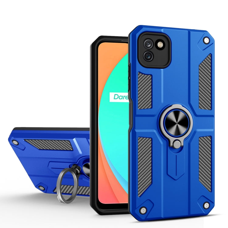 Carbon Fiber Pattern PC + TPU Protective Case with Ring Holder For OPPO Realme C11