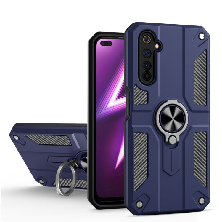 Carbon Fiber Pattern PC + TPU Protective Case with Ring Holder For OPPO Realme 6 Pro