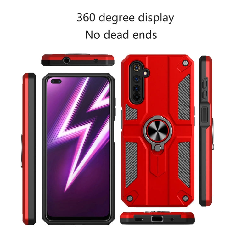 Carbon Fiber Pattern PC + TPU Protective Case with Ring Holder For OPPO Realme 6 Pro