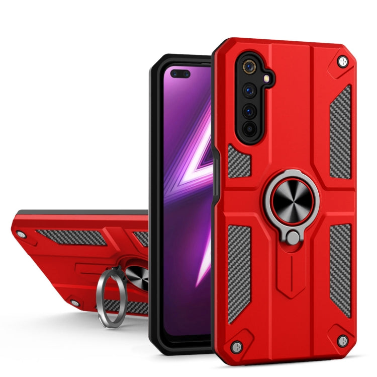 Carbon Fiber Pattern PC + TPU Protective Case with Ring Holder For OPPO Realme 6 Pro
