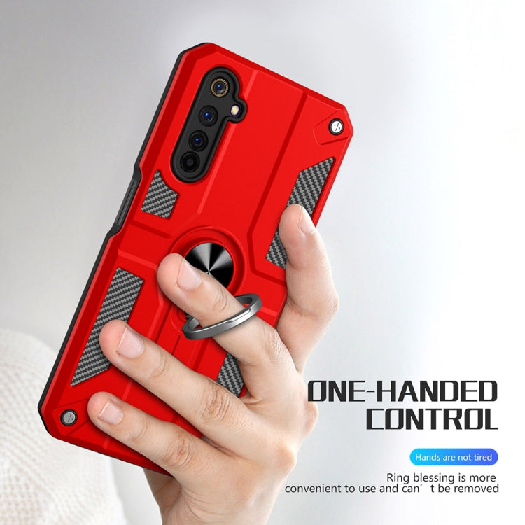 Carbon Fiber Pattern PC + TPU Protective Case with Ring Holder For OPPO Realme 6 Pro