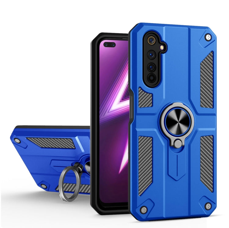 Carbon Fiber Pattern PC + TPU Protective Case with Ring Holder For OPPO Realme 6 Pro