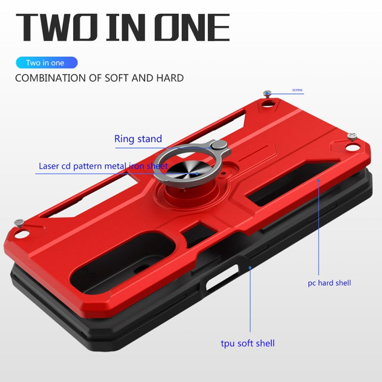 Carbon Fiber Pattern PC + TPU Protective Case with Ring Holder For OPPO Realme 7