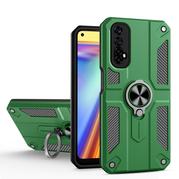 Carbon Fiber Pattern PC + TPU Protective Case with Ring Holder For OPPO Realme 7