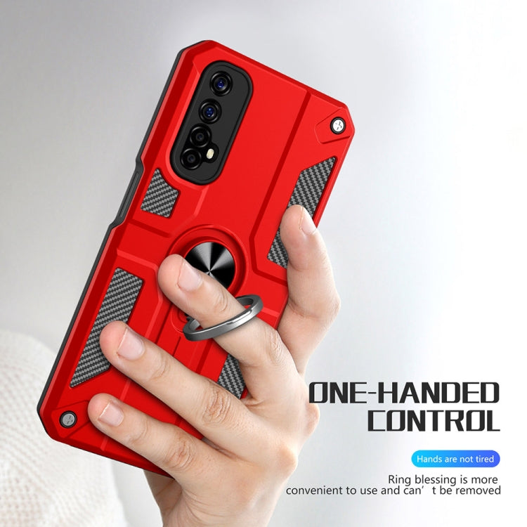 Carbon Fiber Pattern PC + TPU Protective Case with Ring Holder For OPPO Realme 7