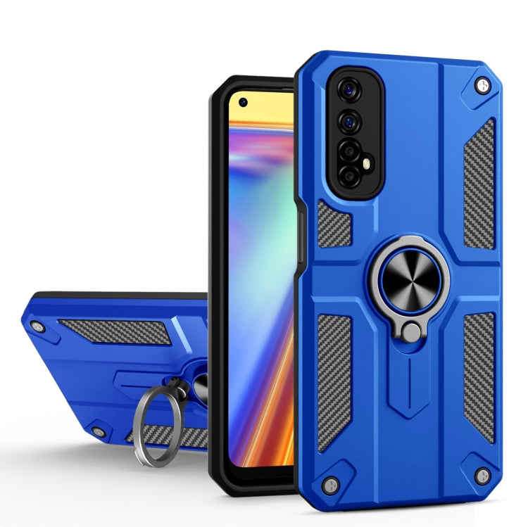 Carbon Fiber Pattern PC + TPU Protective Case with Ring Holder For OPPO Realme 7