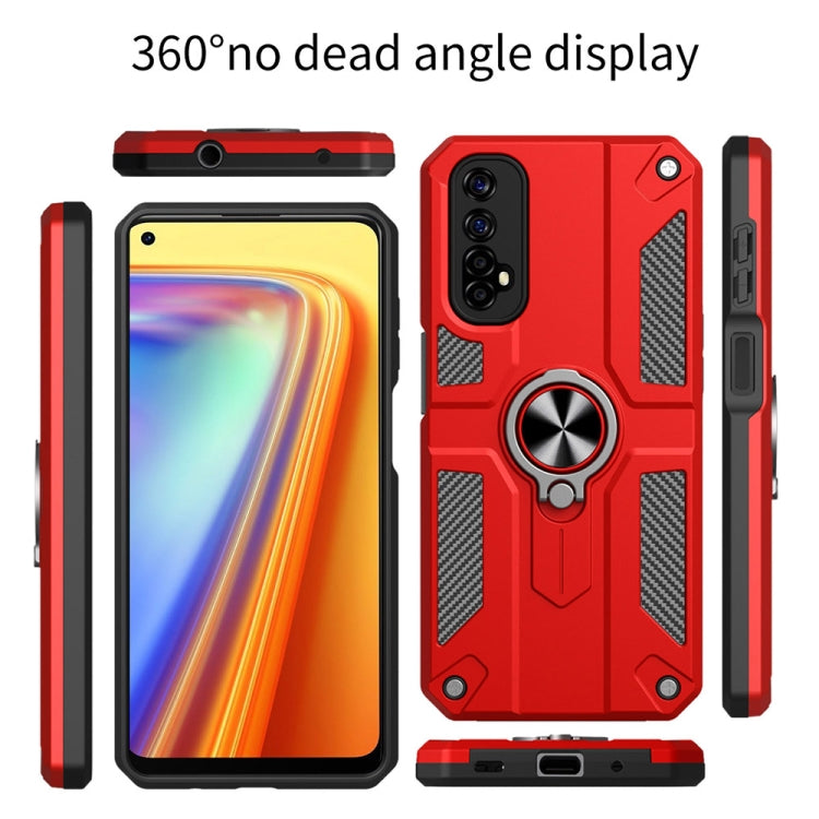 Carbon Fiber Pattern PC + TPU Protective Case with Ring Holder For OPPO Realme 7