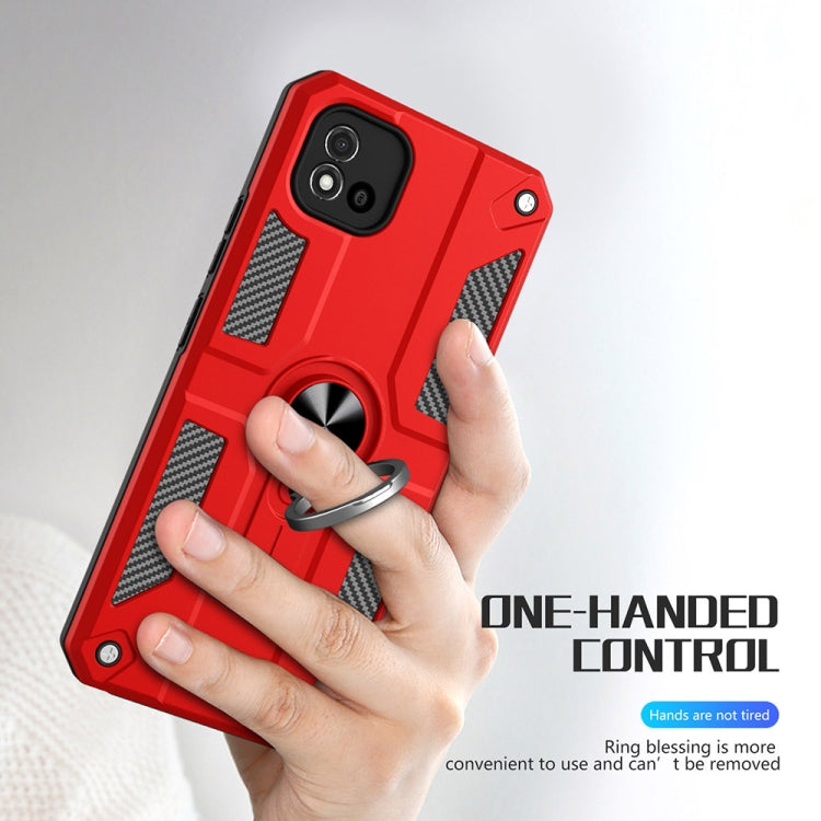 Carbon Fiber Pattern PC + TPU Protective Case with Ring Holder For OPPO Realme C20