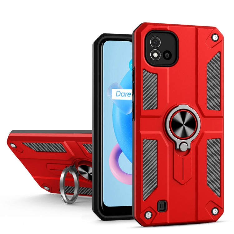 Carbon Fiber Pattern PC + TPU Protective Case with Ring Holder For OPPO Realme C20