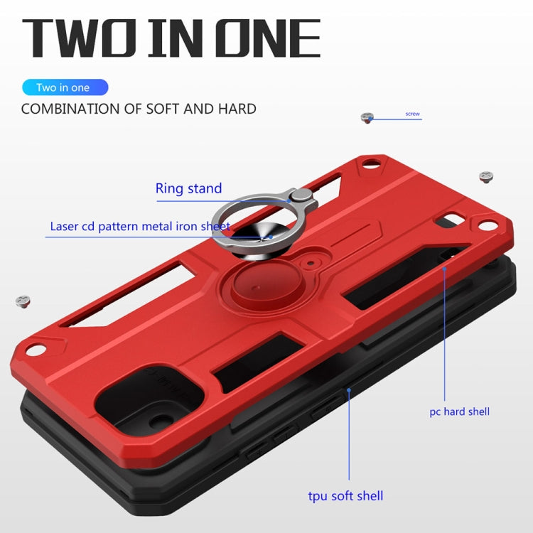 Carbon Fiber Pattern PC + TPU Protective Case with Ring Holder For OPPO Realme C20