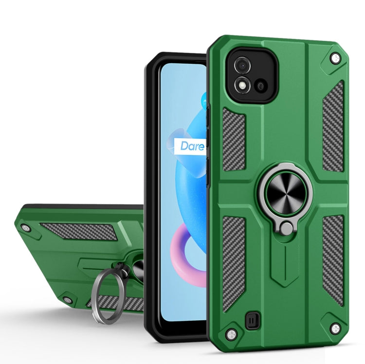 Carbon Fiber Pattern PC + TPU Protective Case with Ring Holder For OPPO Realme C20