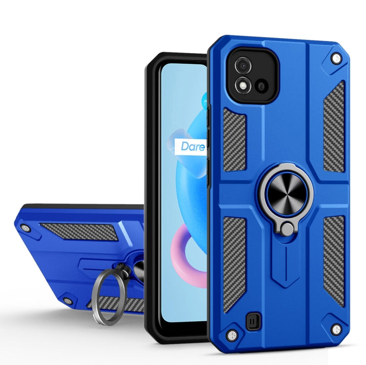 Carbon Fiber Pattern PC + TPU Protective Case with Ring Holder For OPPO Realme C20