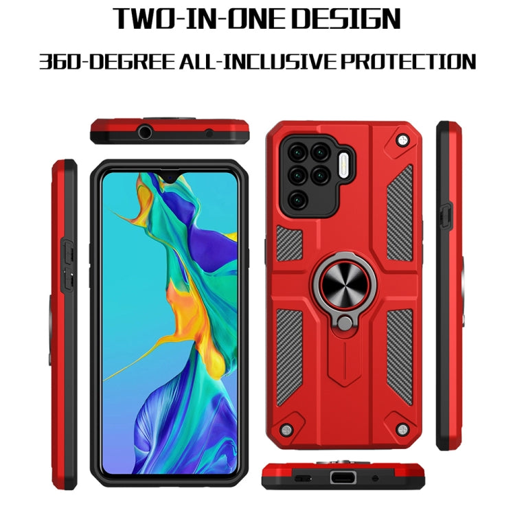 Carbon Fiber Pattern PC + TPU Protective Case with Ring Holder For OPPO A94 / F19 Pro / Reno5 F / Reno5 Lite