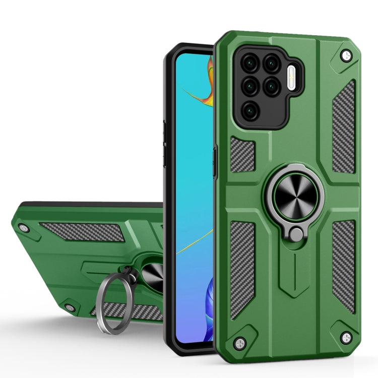 Carbon Fiber Pattern PC + TPU Protective Case with Ring Holder For OPPO A94 / F19 Pro / Reno5 F / Reno5 Lite