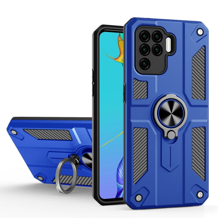 Carbon Fiber Pattern PC + TPU Protective Case with Ring Holder For OPPO A94 / F19 Pro / Reno5 F / Reno5 Lite