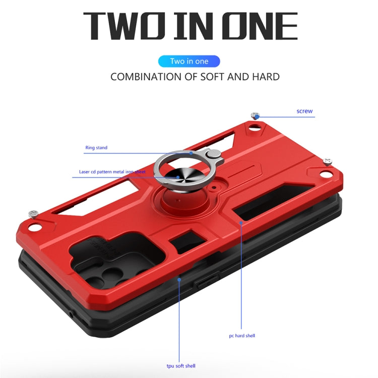 Carbon Fiber Pattern PC + TPU Protective Case with Ring Holder For OPPO A94 / F19 Pro / Reno5 F / Reno5 Lite