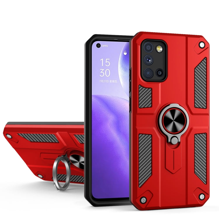 Carbon Fiber Pattern PC + TPU Protective Case with Ring Holder For OPPO Reno5 Pro 5G / 4G