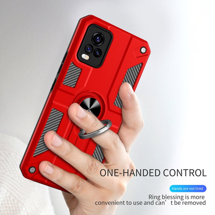 Carbon Fiber Pattern PC + TPU Protective Case with Ring Holder For vivo V20