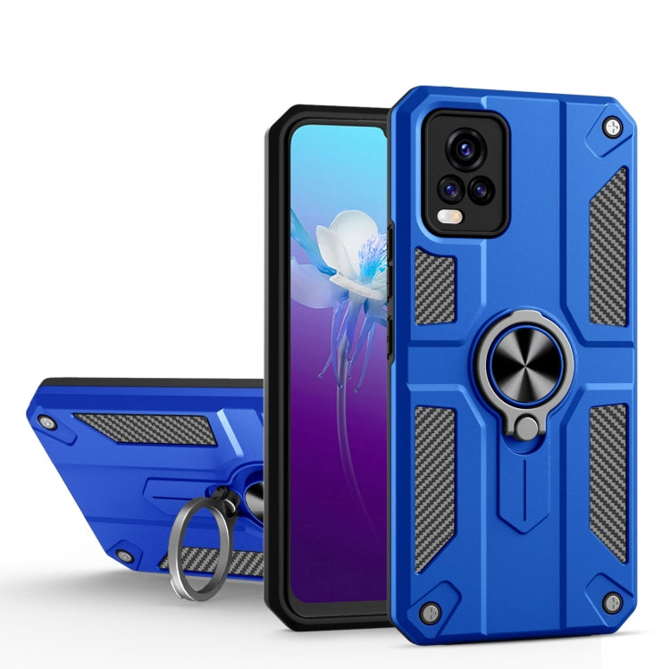 Carbon Fiber Pattern PC + TPU Protective Case with Ring Holder For vivo V20