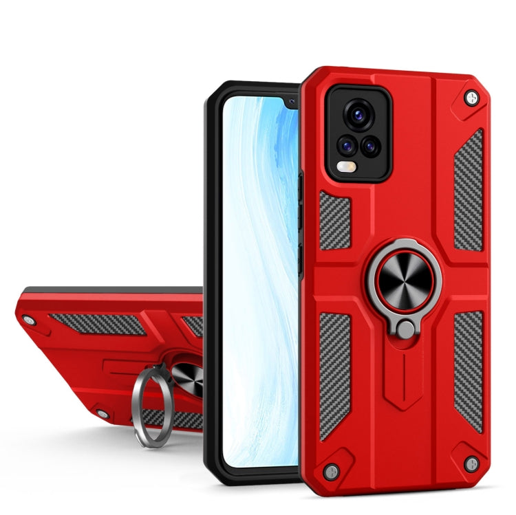 Carbon Fiber Pattern PC + TPU Protective Case with Ring Holder For vivo V20 Pro